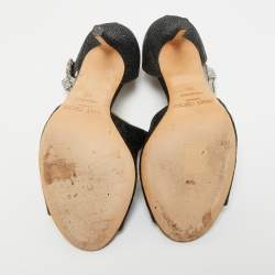 Pre Owned Jimmy Choo Black Coarse Glitter Peep Toe Ankle Strap Pumps Size 36