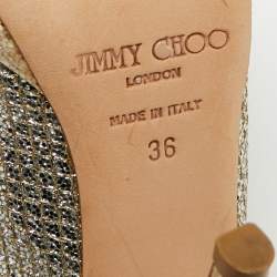 Pre Owned Jimmy Choo Gold Glitter Accents Peep Toe Slingback Pumps Size 36