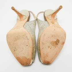 Pre Owned Jimmy Choo Gold Glitter Accents Peep Toe Slingback Pumps Size 36