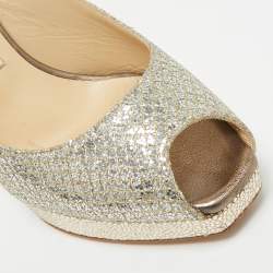 Pre Owned Jimmy Choo Gold Glitter Accents Peep Toe Slingback Pumps Size 36