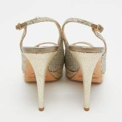 Pre Owned Jimmy Choo Gold Glitter Accents Peep Toe Slingback Pumps Size 36