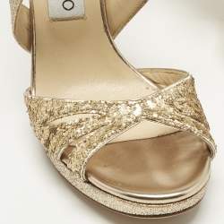 Pre Owned Jimmy Choo Gold Glitter and Leather Strappy Sandals Size 35.5