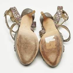 Pre Owned Jimmy Choo Multicolor Glitter and Leather Platform Ankle Strap Sandals Size 36