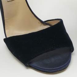 Pre Owned Jimmy Choo Blue/Grey Velvet And Leather Bow Lilyth Ankle Strap Sandals Size 39.5