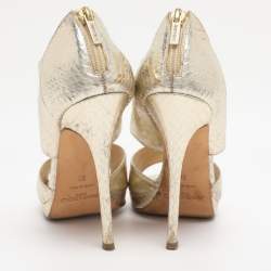 Pre Owned Jimmy Choo Gold Python Embossed Leather Private Peep Toe Sandals  Size 38