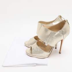 Pre Owned Jimmy Choo Gold Python Embossed Leather Private Peep Toe Sandals  Size 38