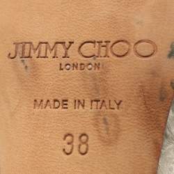 Pre Owned Jimmy Choo Gold Python Embossed Leather Private Peep Toe Sandals  Size 38