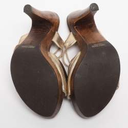 مملوكة مسبقًا Jimmy Choo Brown/Gold Leather and Suede Henri Wooden Slide Sandals Size 37