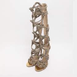Pre Owned Jimmy Choo Gold/Beige Snake And Knot Rope Kanoder Knee Length Boots 38