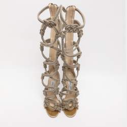 Pre Owned Jimmy Choo Gold/Beige Snake And Knot Rope Kanoder Knee Length Boots 38