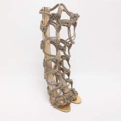 Pre Owned Jimmy Choo Gold/Beige Snake And Knot Rope Kanoder Knee Length Boots 38