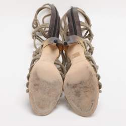 Pre Owned Jimmy Choo Gold/Beige Snake And Knot Rope Kanoder Knee Length Boots 38