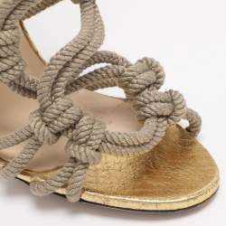 Pre Owned Jimmy Choo Gold/Beige Snake And Knot Rope Kanoder Knee Length Boots 38