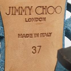 Pre Owned Jimmy Choo Blue Denim Dassa Peep Toe Cage Ankle Boots Size 37