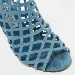 Pre Owned Jimmy Choo Blue Denim Dassa Peep Toe Cage Ankle Boots Size 37