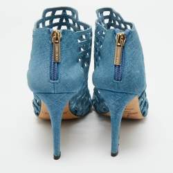 Pre Owned Jimmy Choo Blue Denim Dassa Peep Toe Cage Ankle Boots Size 37