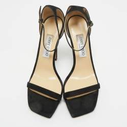 Pre Owned Jimmy Choo Black Suede Alva Ankle Strap Sandals Size 39.5