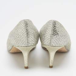 Pre Owned Jimmy Choo Silver Glitter Isabel Peep Toe Pumps Size 35.5