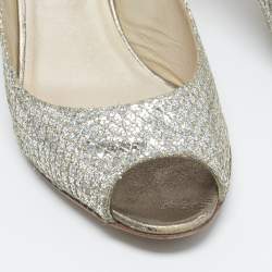 Pre Owned Jimmy Choo Silver Glitter Isabel Peep Toe Pumps Size 35.5