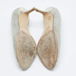 Pre Owned Jimmy Choo Silver Glitter Isabel Peep Toe Pumps Size 35.5