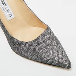 Pre Owned Jimmy Choo Silver Glitter Romy Pumps Size 38