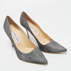 Pre Owned Jimmy Choo Silver Glitter Romy Pumps Size 38