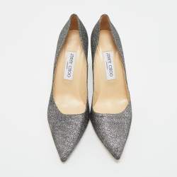 Pre Owned Jimmy Choo Silver Glitter Romy Pumps Size 38