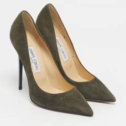 Pre Owned Jimmy Choo Dark Green Suede Anouk Pumps Size 37