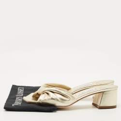Pre Owned Jimmy Choo Gold Leather Avenue Slide Sandals Size 39.5