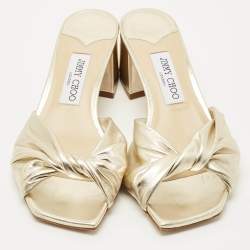 Pre Owned Jimmy Choo Gold Leather Avenue Slide Sandals Size 39.5