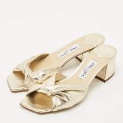 Pre Owned Jimmy Choo Gold Leather Avenue Slide Sandals Size 39.5