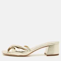 Pre Owned Jimmy Choo Gold Leather Avenue Slide Sandals Size 39.5