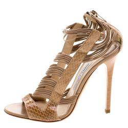 Jimmy Choo Beige Python Corsica Strappy Back Zip Sandals Size 37.5