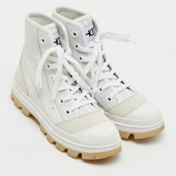 Pre Owned حذاء رياضي جيمي تشو مرتفع من أعلى جلد أبيض وسويدي مقاس 38.5