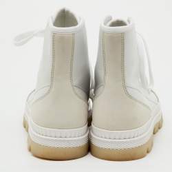 Pre Owned حذاء رياضي جيمي تشو مرتفع من أعلى جلد أبيض وسويدي مقاس 38.5