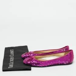 Pre Owned Jimmy Choo Purple Leather and Sequins Ballet Flats Size 37.5