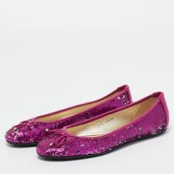 Pre Owned Jimmy Choo Purple Leather and Sequins Ballet Flats Size 37.5