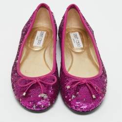 Pre Owned Jimmy Choo Purple Leather and Sequins Ballet Flats Size 37.5