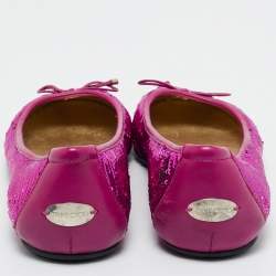 Pre Owned Jimmy Choo Purple Leather and Sequins Ballet Flats Size 37.5