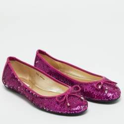 Pre Owned Jimmy Choo Purple Leather and Sequins Ballet Flats Size 37.5