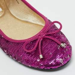 Pre Owned Jimmy Choo Purple Leather and Sequins Ballet Flats Size 37.5