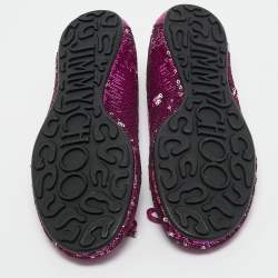 Pre Owned Jimmy Choo Purple Leather and Sequins Ballet Flats Size 37.5