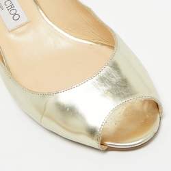 Pre Owned Jimmy Choo Metallic Gold Leather Baxen Wedge Peep Toe Pumps 39