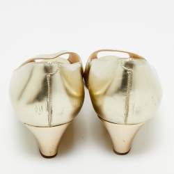 Pre Owned Jimmy Choo Metallic Gold Leather Baxen Wedge Peep Toe Pumps 39