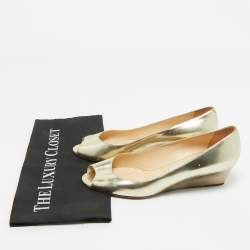 Pre Owned Jimmy Choo Metallic Gold Leather Baxen Wedge Peep Toe Pumps 39