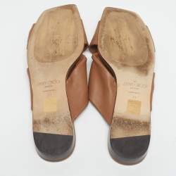 Pre Owned Jimmy Choo Brown Leather Crisscross Flat Slides Size 41