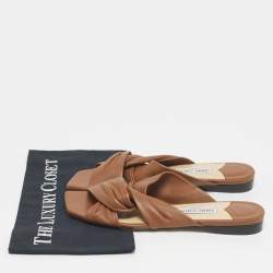 Pre Owned Jimmy Choo Brown Leather Crisscross Flat Slides Size 41
