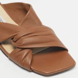 Pre Owned Jimmy Choo Brown Leather Crisscross Flat Slides Size 41