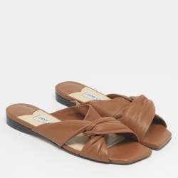 Pre Owned Jimmy Choo Brown Leather Crisscross Flat Slides Size 41