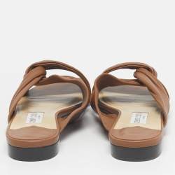 Pre Owned Jimmy Choo Brown Leather Crisscross Flat Slides Size 41